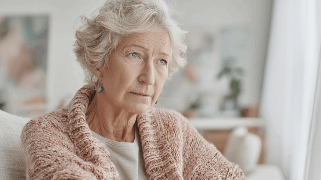 Seniorin schaut nachdenklich